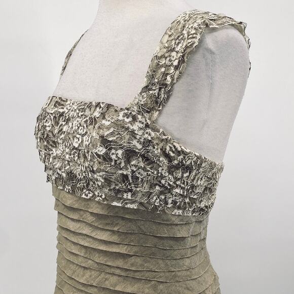 Vintage Y2k Floral Lace Tiered Formal Gown Square Neck Pleated Beige 6/8 - Picture 6 of 11